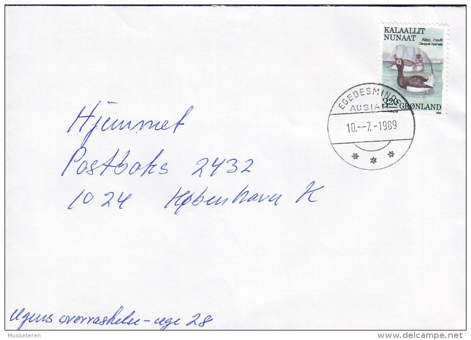 Greenland Deluxe EGEDESMINDE (AUSIAIT) 1989 Cover Brief To Denmark Bird Vogel Oiseau Stamp - Cartas & Documentos