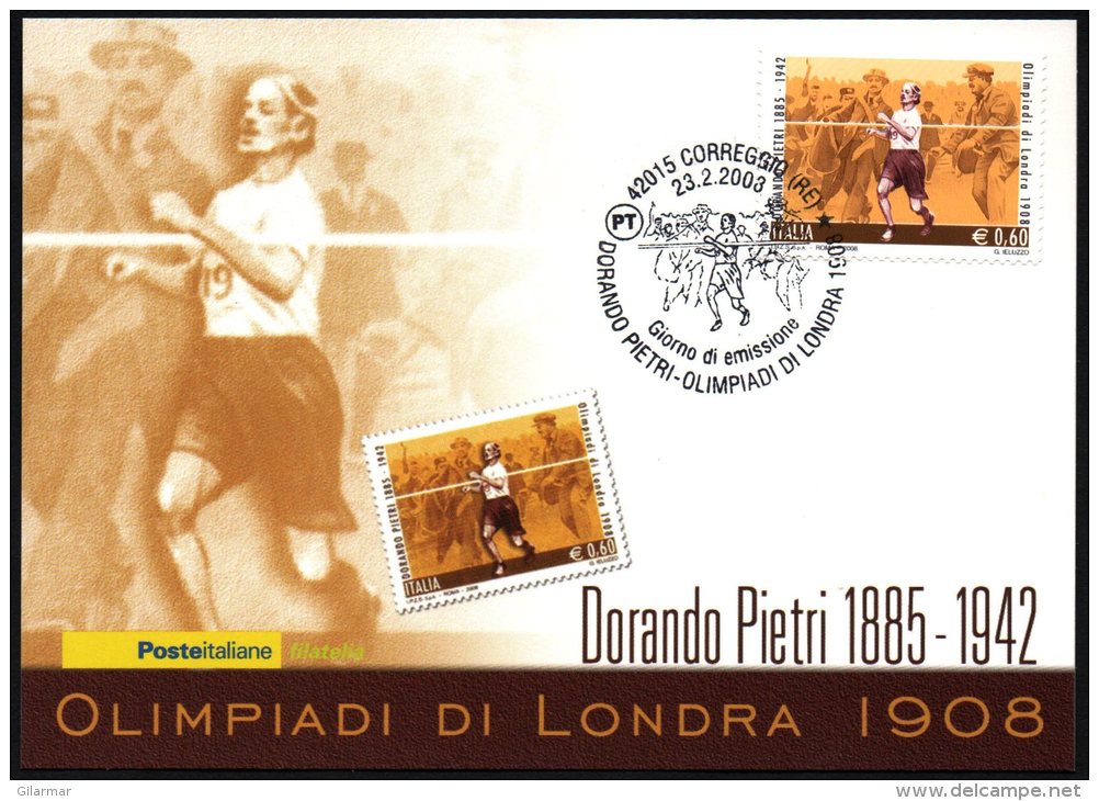 ATHLETICS / OLYMPIC GAMES - ITALIA CORREGGIO 2008 - DORANDO PIETRI - OLIMPIADI DI LONDRA 1908 - CARTOLINA POSTE ITALIANE - Estate 1908: Londra