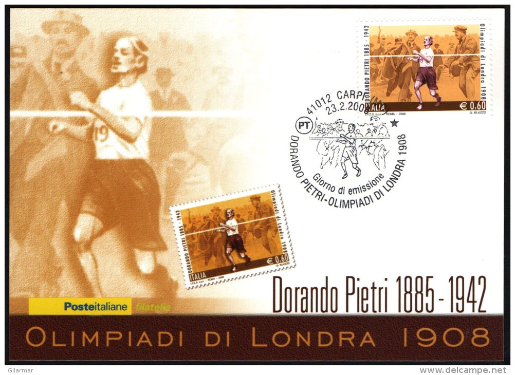 ATHLETICS / OLYMPIC GAMES - ITALIA CARPI 2008 - DORANDO PIETRI - OLIMPIADI DI LONDRA 1908 - CARTOLINA POSTE ITALIANE - Verano 1908: Londres