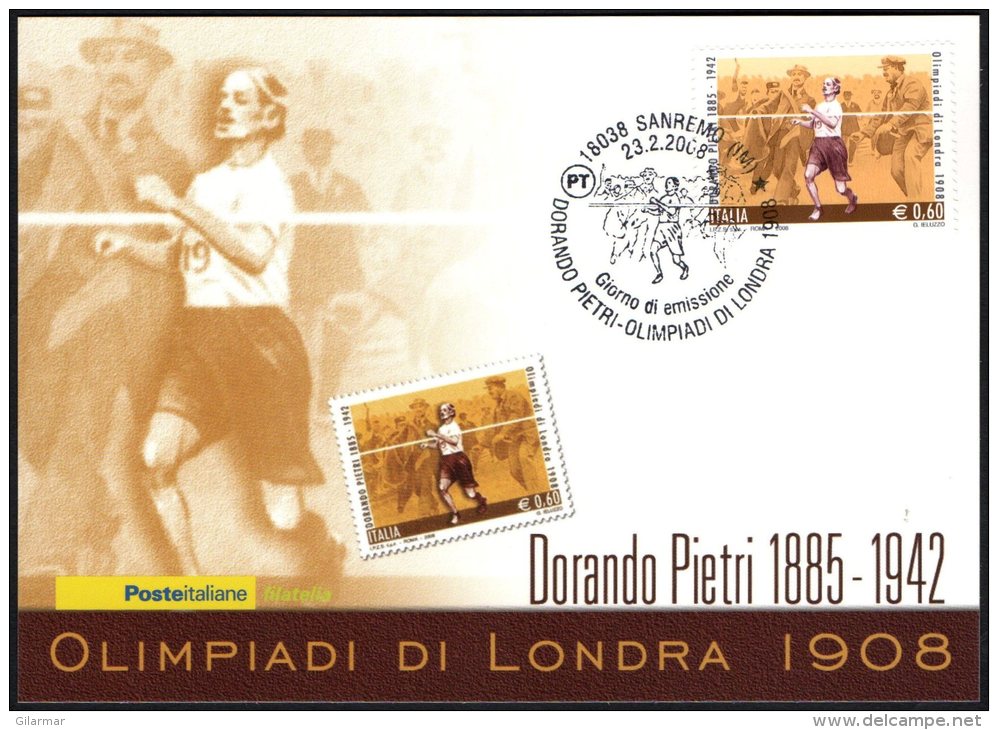 ATHLETICS / OLYMPIC GAMES - ITALIA SANREMO 2008 - DORANDO PIETRI - OLIMPIADI DI LONDRA 1908 - CARTOLINA POSTE ITALIANE - Ete 1908: Londres