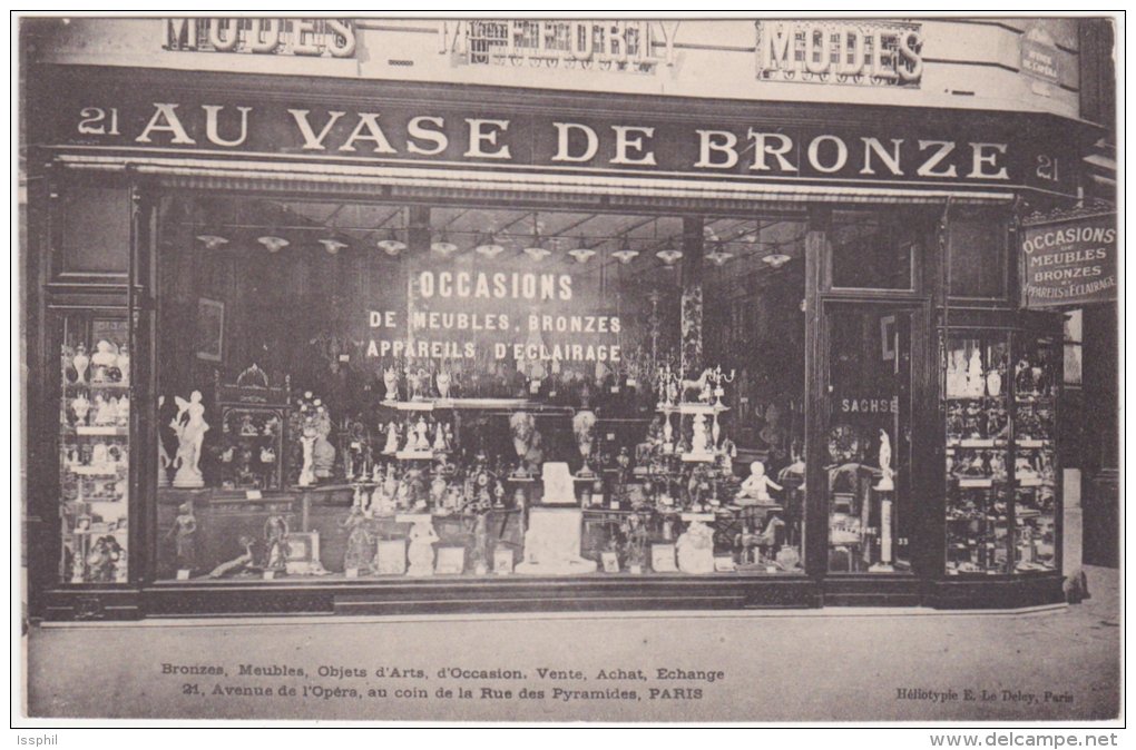 Magasin Au Vase De Bronze, 21 Avenue De L'Opéra Au Coin De La Rue Des Pyramides, Paris - Bronzes, Meubles, Objets D'Art - Arrondissement: 02