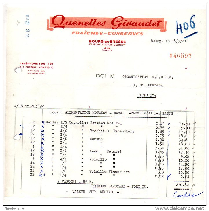 Quenelles Giraudet - Rue Edgar Quinet, Bourg En Bresse (Ain) - 1961 - Alimentos