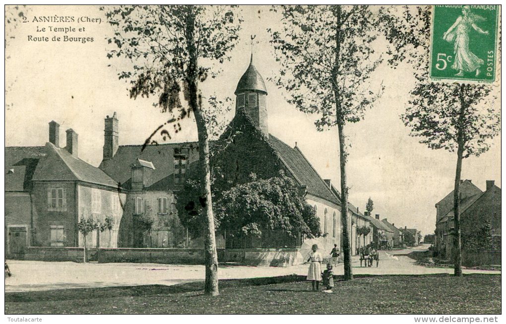 CPA 18 ASNIERES LE TEMPLE ET ROUTE DE BOURGES 1916 - Autres & Non Classés