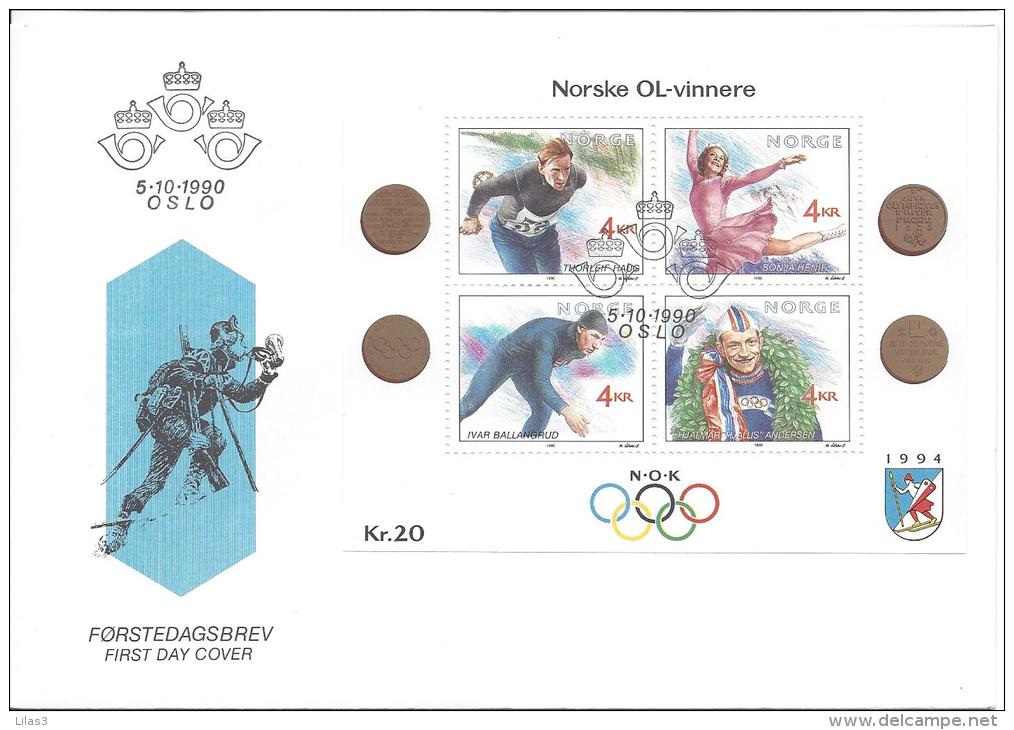 Oslo 5/10/1990 Bloc N° 14 Jeux Olympiques D'hinver De Lillehammer. Médailles D'or Norvégiennes Au J.O. - FDC