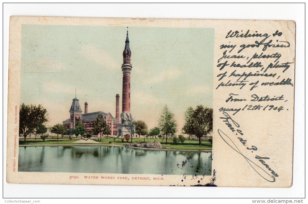 Water Works Park Detroit Michigan Vintage Original Postcard Cpa Ak (W3_2936) - Detroit