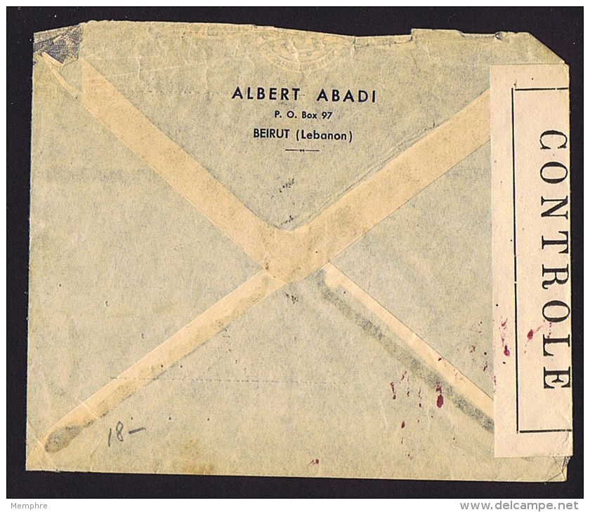 1945  Lettre Avion Pour Les USA  Censure Des Forces Françaises Libres  Bel Affranchissement - Liban