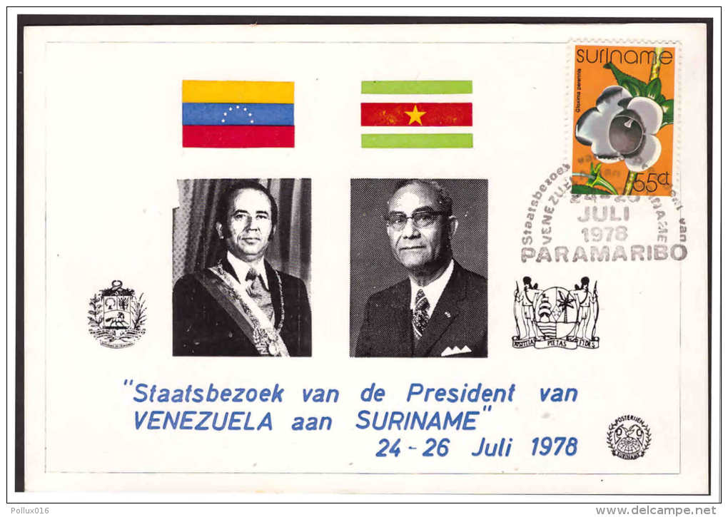 Surinam / Suriname 1978 Postcard Staatsbezoek President Venezuela Visit President Of Venezuela - Surinam