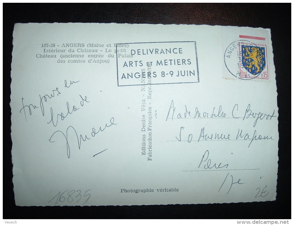 CP TP BLASON NEVERS 0,15F OBL.MEC. 31-5-1963 ANGERS GARE (49 MAINE ET LOIRE) - 1941-66 Escudos Y Blasones