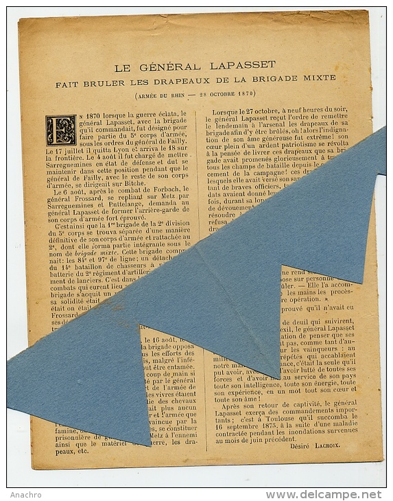 MILITAIRE Le GENERAL LAPASSET Brûle Le DRAPEAU ARMEE Du RHIN 1870 Couverture Protège Cahier - Protège-cahiers