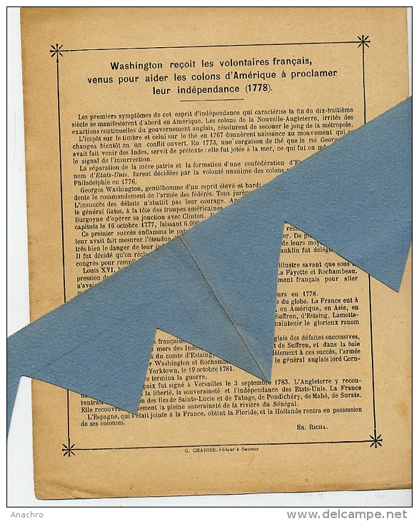 MILITAIRE La FRANCE Libératrice Des Peuples 1778 WASHINGTON INDEPENDANCE Colons D' AMERIQUE / Coll. CHARIER - Protège-cahiers