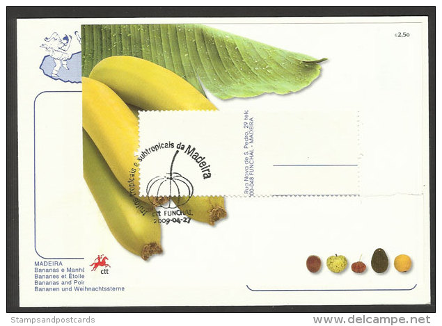 Portugal Fruits De Madère Bananes Carte Maximum Avec Bloc 2009 Madeira Fruit Bananas Maxicard - Cartes-maximum (CM)