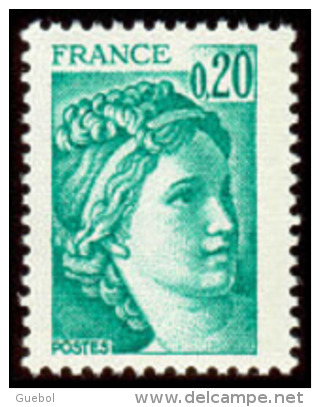 France Sabine De Gandon N° 1967 ** Le 0.20 Fr. émeraude - 1977-1981 Sabine (Gandon)