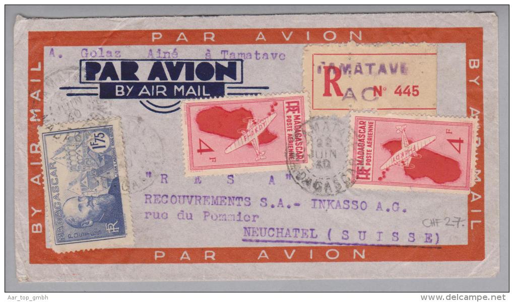 Afrika Madagaskar 1940-06-22 Tamatave R-Luftpostbrief Nach Neuchatel CH - Madagascar (1960-...)