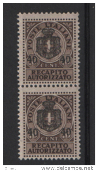 Fra469 Luogotenenza Re Umberto II Recapito Autorizzato, Taxe, Soprastampa Con Stemma Senza Fasci, N.5, 1945 Coppia - Service Privé Autorisé