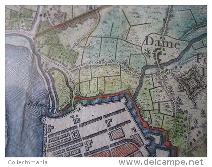 grote handgekleurde gravure RARE hydrografische kaart ANTWERPEN 1747 niet gekend in FELIX museum  - JAILLOT 60cm X 80 cm