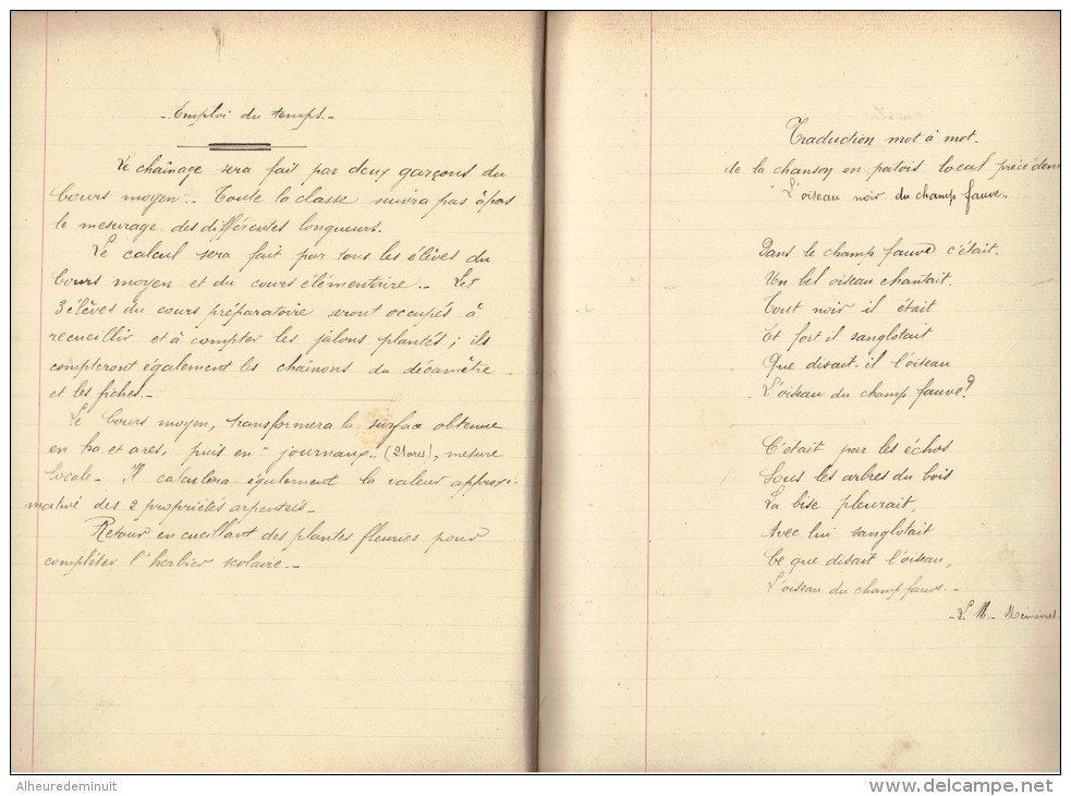 cahier  préparation classes PROMENADES instituteur DEPOYANT"Château VRONCOURT"L.MICHEL"herbier"botanique" Bourmont"vigne