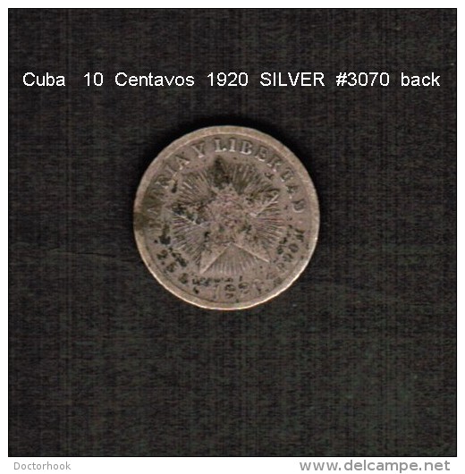 CUBA    10  CENTAVOS   SILVER  1920  (KM # 12) - Cuba