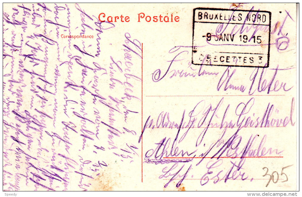 WO 1 . 1914-18 : D Bez In B  ZK (Schaerbeek 8.1.15) + Spoorwegstempel " BRUXELLES NORD/ 8 JANV 1915 / C RECETTES  3" - Army: German