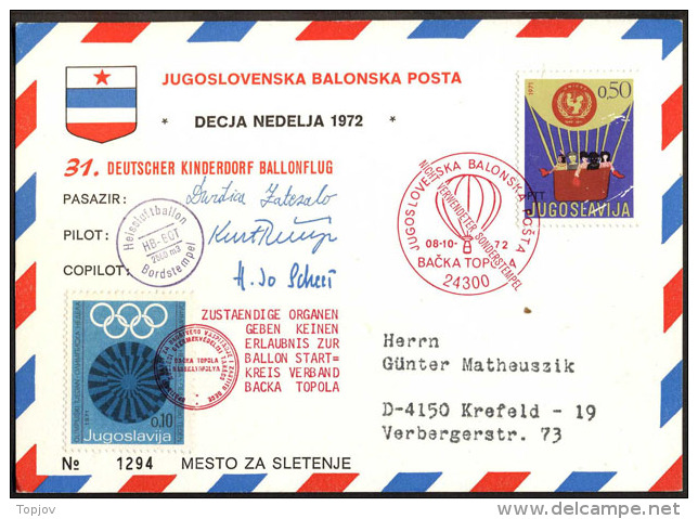 YUGOSLAVIA - JUGOSLAVIA - CHILDREN BALLON POST  - 31. DEUTSCHER KINDERDORF BALLONFLUG - 1972 - RARE - Posta Aerea