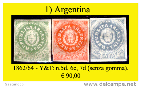 Argentina-001 (1862/64 - Y&T: N.5d, 6c, 7d (sg) NG) - Neufs
