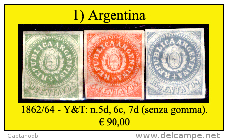 Argentina-001 (1862/64 - Y&T: N.5d, 6c, 7d (sg) NG) - Nuovi