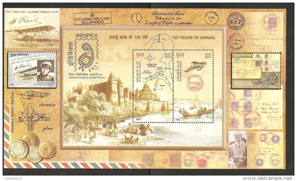 O) 2011 INDIA, 100 YEARS OF AIRMAIL, AIRPLANE, GONDOLA, SOUVENIR MNH.- - Nuovi