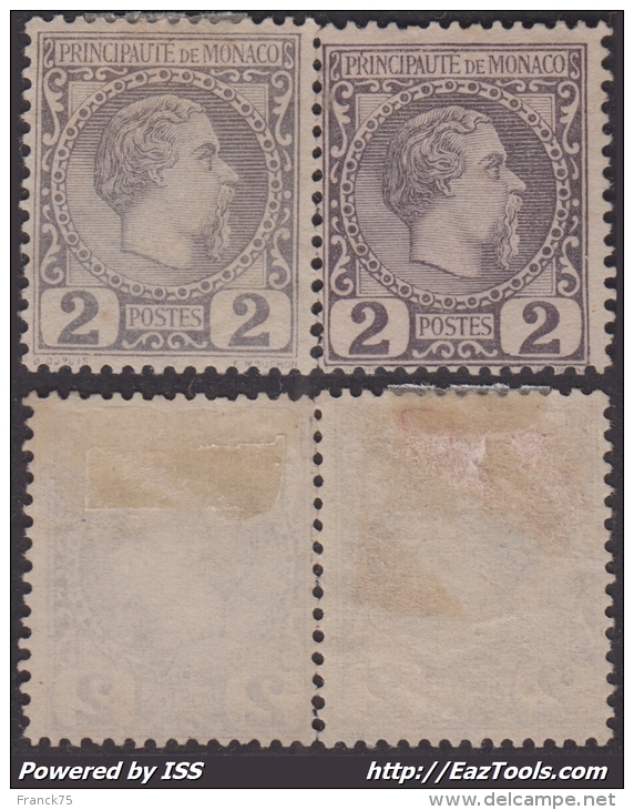 Deux Nuances Du 2c Charles III De 1885 Neufs (*) Et TB  (Y&amp;T N° 2 , Cote *: +164&euro;) - Autres & Non Classés