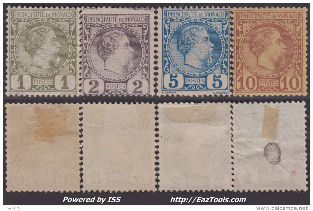 1c 2c 5c Et 10c Charles III De 1885 Neufs (*) TB  (Y&T N° 1 à 4 , Cote *: 340€) - Other & Unclassified