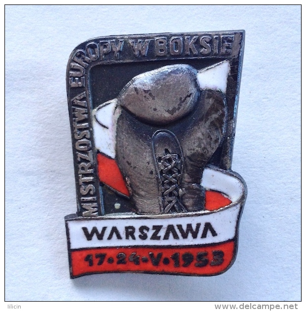Badge Pin ZN000267 - Boxing Poland Warszawa (Warsaw) European Championship 1953 - Boxeo
