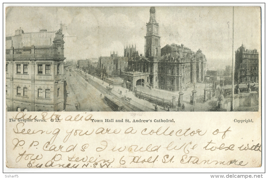 Sydney Townhall And St. Andrew's Cathedral Undivided Back Sent To Denmark 1905 - Sydney