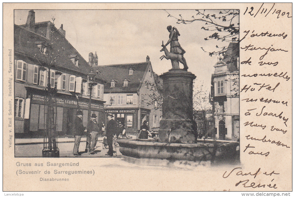 57 - GRUSS AUS SAARGEMÜND (SOUVENIR DE SARREGUEMINES) / DIANABRUNNEN - Sarreguemines