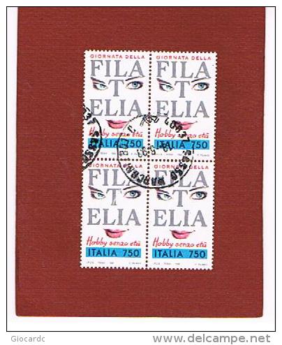 ITALIA  REPUBBLICA - CAT.UNIF.2052 - 1992 GIORNATA FILATELIA: HOBBY SENZA ETA'         IN QUARTINA  USATA (°) - Blocks & Sheetlets