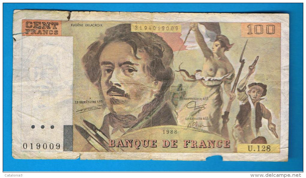 FRANCIA - FRANCE = 100 Francs 1988  P-154 - 100 F 1978-1995 ''Delacroix''