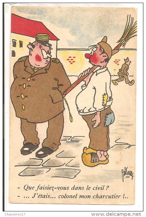 HUMOUR - Illustrateur  Godeau(?)  -"Que Faisiez-vous Dans Le Civil ? ..j'étais..1  Colonel Mon Charcutier - Humoristiques