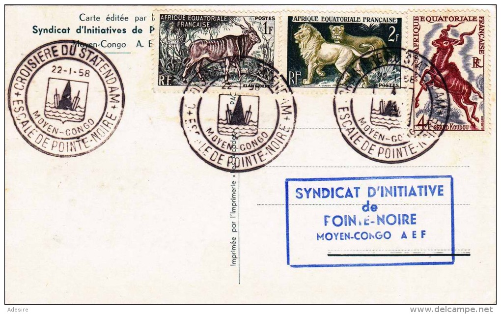 1958 AFRIQUE EQUATORIALE FRANCAISE, 4 Fach Frankierung Auf Maximum-Karte, Syndicat D'Initiative De Fointe-Noire ... - Ohne Zuordnung