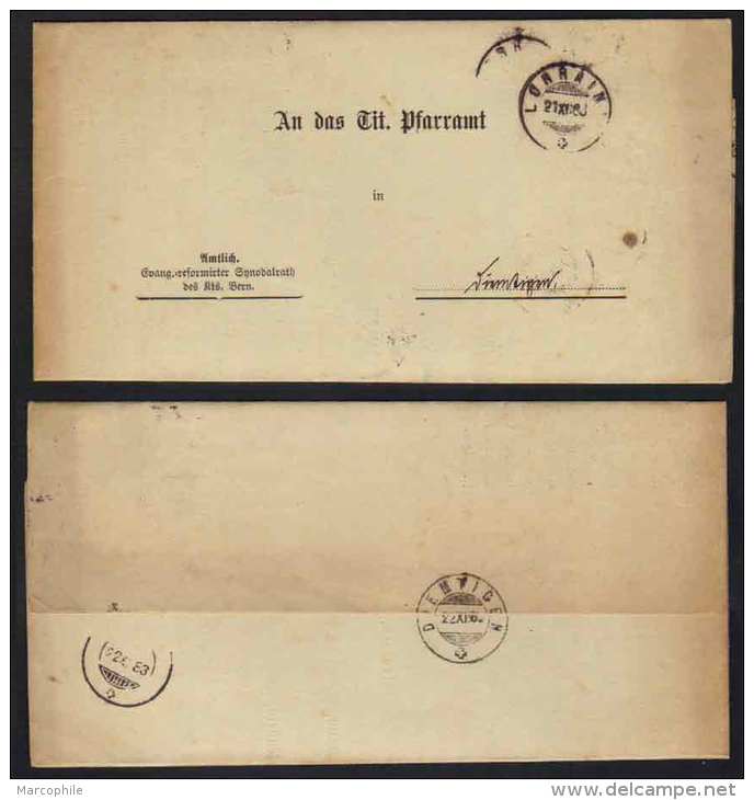 LORRAINE - BERNE / 1883 PLI EN FRANCHISE POSTALE (CULTES) (ref 851) - Lettres & Documents