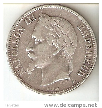 MONEDA DE PLATA DE FRANCIA DE 5 FRANCOS DEL AÑO 1870 NAPOLEON III LETRA A (COIN) SILVER-ARGENT - Otros & Sin Clasificación