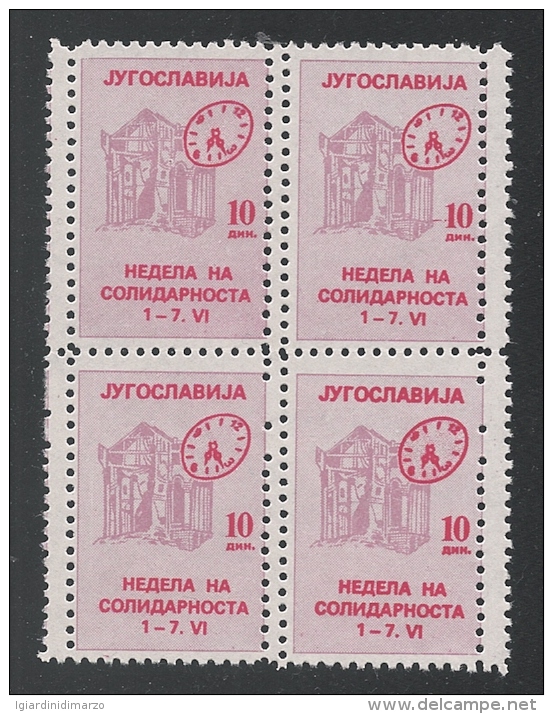 JUGOSLAVIA-1986-QUARTINA DI 4 VALORI NUOVI DA 10 D. SETTIMANA SOLIDARIETA-VARIETA' DOPPIA DENT. - In Buone Condizioni. - Bienfaisance