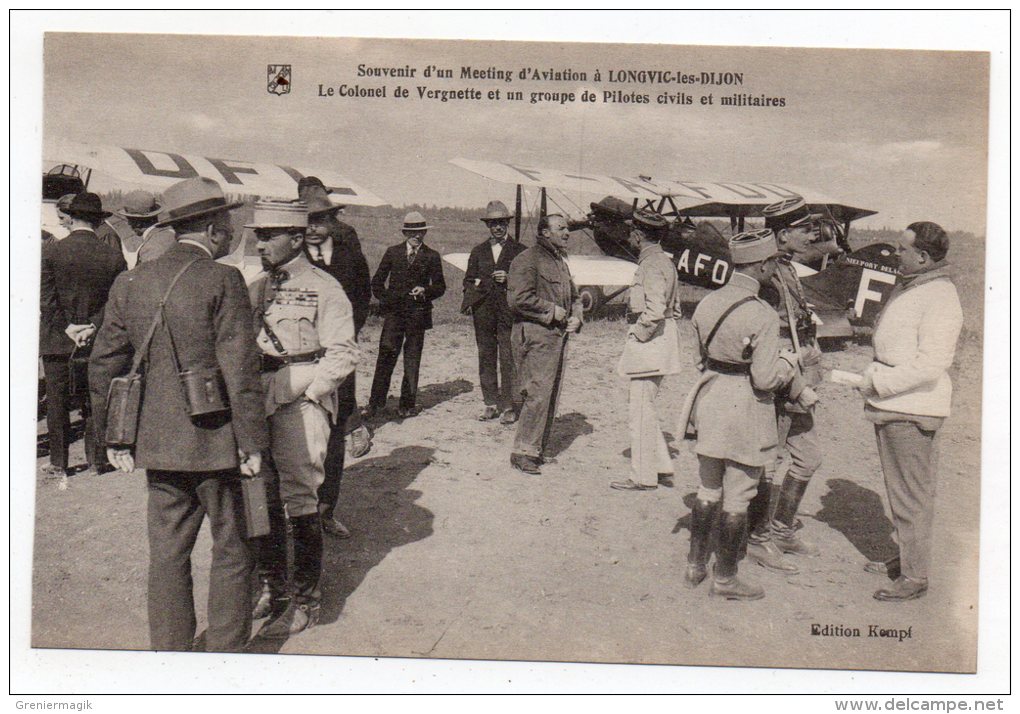 Cpa - Meeting D´aviation à Longvic Les Dijon - Le Colonel De Vergette Et Un Groupe De Pilotes Civils Et Militaires - Demonstraties