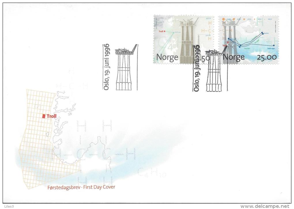 Oslo 19 6 1996 Gisement De Gaz Naturel De Troll Plate Forme Tour Eiffel Gazoduc Gisement De Gaz Chimie Formule Chimique - FDC