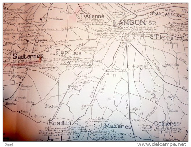 CARTE DU BAZADAIS ET SAUTERNES 1948 CHATEAUX VINICOLES VINS VIGNE TRAIN VILLANDRAUT