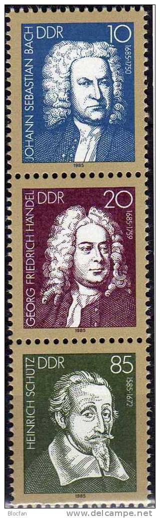 Musiker Bach Händel Schütz 1985 DDR 2931/3 4xZD+Block 81 ** 7€ Kunst Concerto Grosso Chor-Musik #4 Music Bloc Bf Germany - Chanteurs