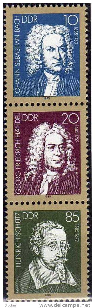 Musiker Bach Händel Schütz 1985 DDR 2931/3 4xZD+Block 81 ** 7€ Kunst Concerto Grosso Chor-Musik #4 Music Bloc Bf Germany - Cantanti