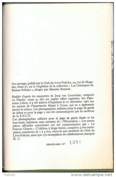 C-L-P N° 20 "  LE POISSON CHINOIS " JEAN-BOMMARD  CLA POLICIER  DE 1961 - Opta - Littérature Policière