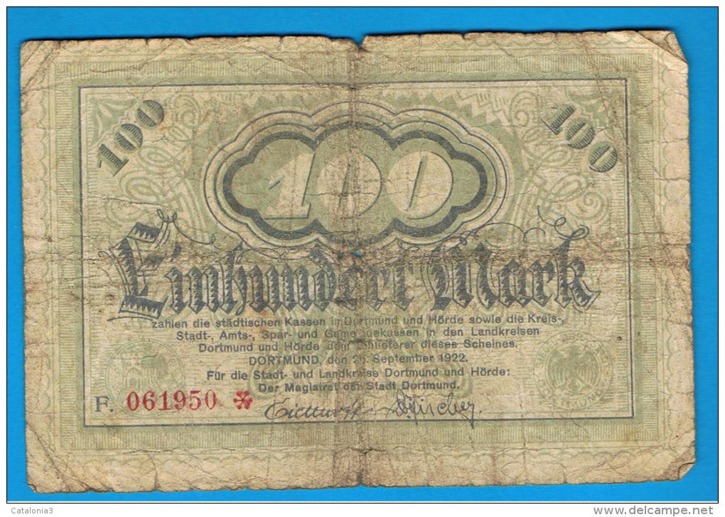 ALEMANIA - GERMANY -  100 Mark 1922 DORMUND - 500.000 Mark