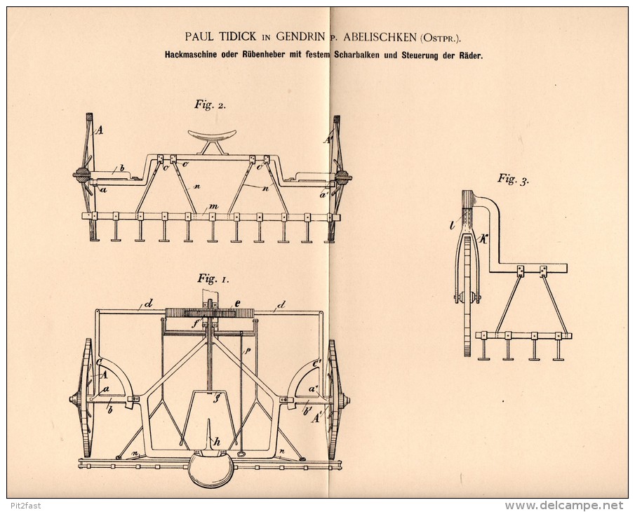 Original Patentschrift -P. Tidick In Gendrin B. Abelischken / Belkino ,1893, Hackmaschine, Mosyr , Friedland Ostpreussen - Maschinen