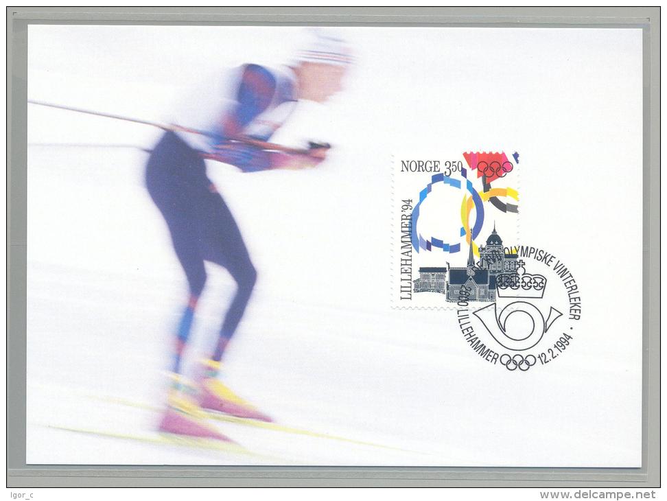 Norway - Olympic Games Lillehammer 1994 Maximum Card - 12.02.1994 - Cross Country Skiing - Olympic Stamp - Hiver 1994: Lillehammer