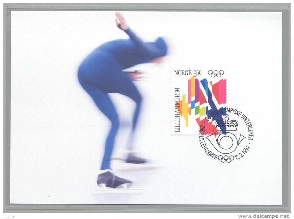 Norway - Olympic Games Lillehammer 1994 Maximum Card - 12.02.1994 - Speed Skating - Olympic Stamp - Inverno1994: Lillehammer