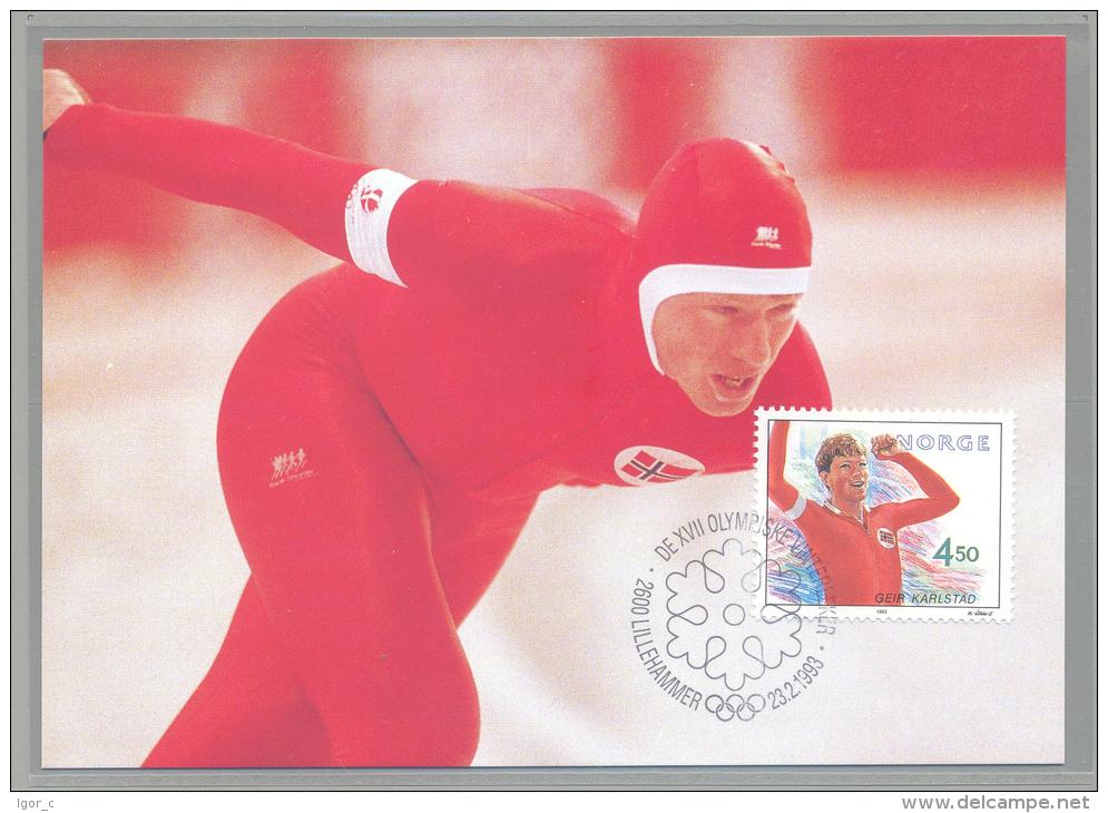 Norway - Olympic Games Lillehammer 1994 Maximum Card - Geir Karlstad - 1992 Albertville Champion - Invierno 1994: Lillehammer