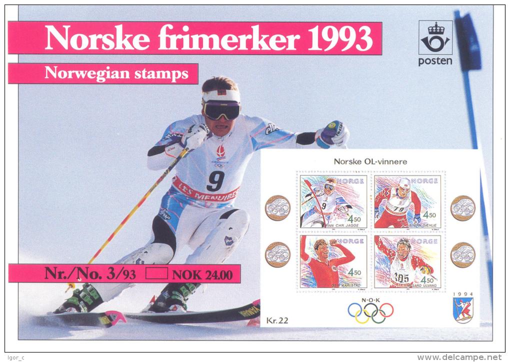 Norway 1994 Folder With Olympic Bloc Winners 1992 Jagge, Dæhlie, Karlstad, Ulvang MNH(**) - Hiver 1994: Lillehammer